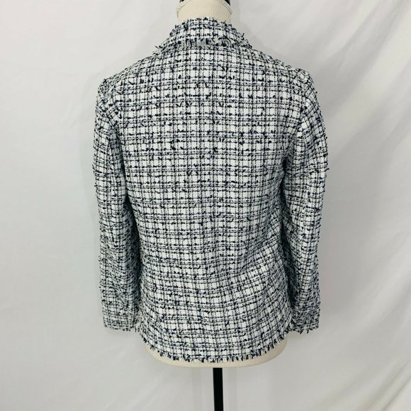 H&M Tweed Fringe Boucle Open Front Jacket Blazer - Picture 5 of 7